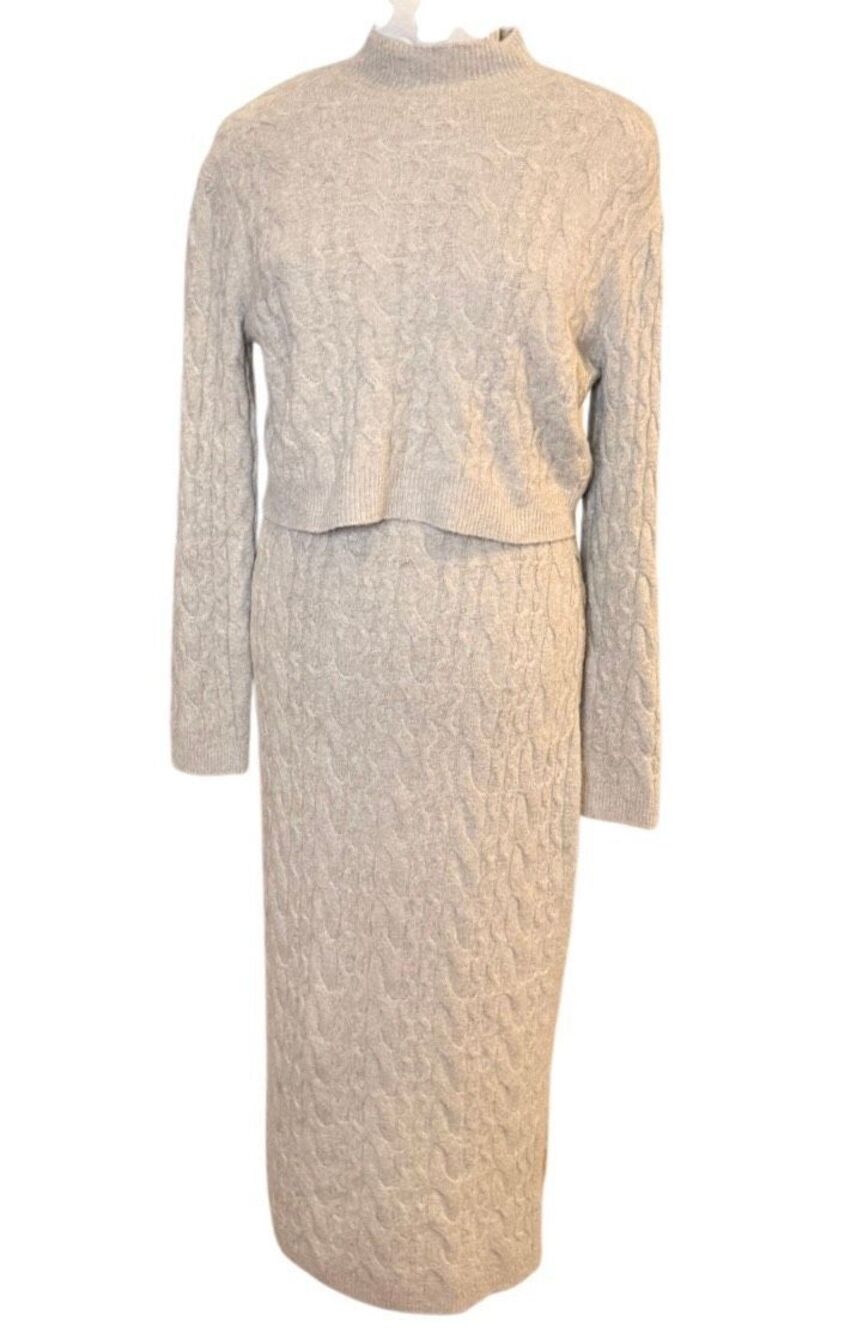NWT Current Air Cable Knit Wool Blend Dress Medium Mock Neck Pullover